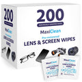 Pre-moistened lens and screen wipes, 200 individually wrapped MaxiClean wipes pack