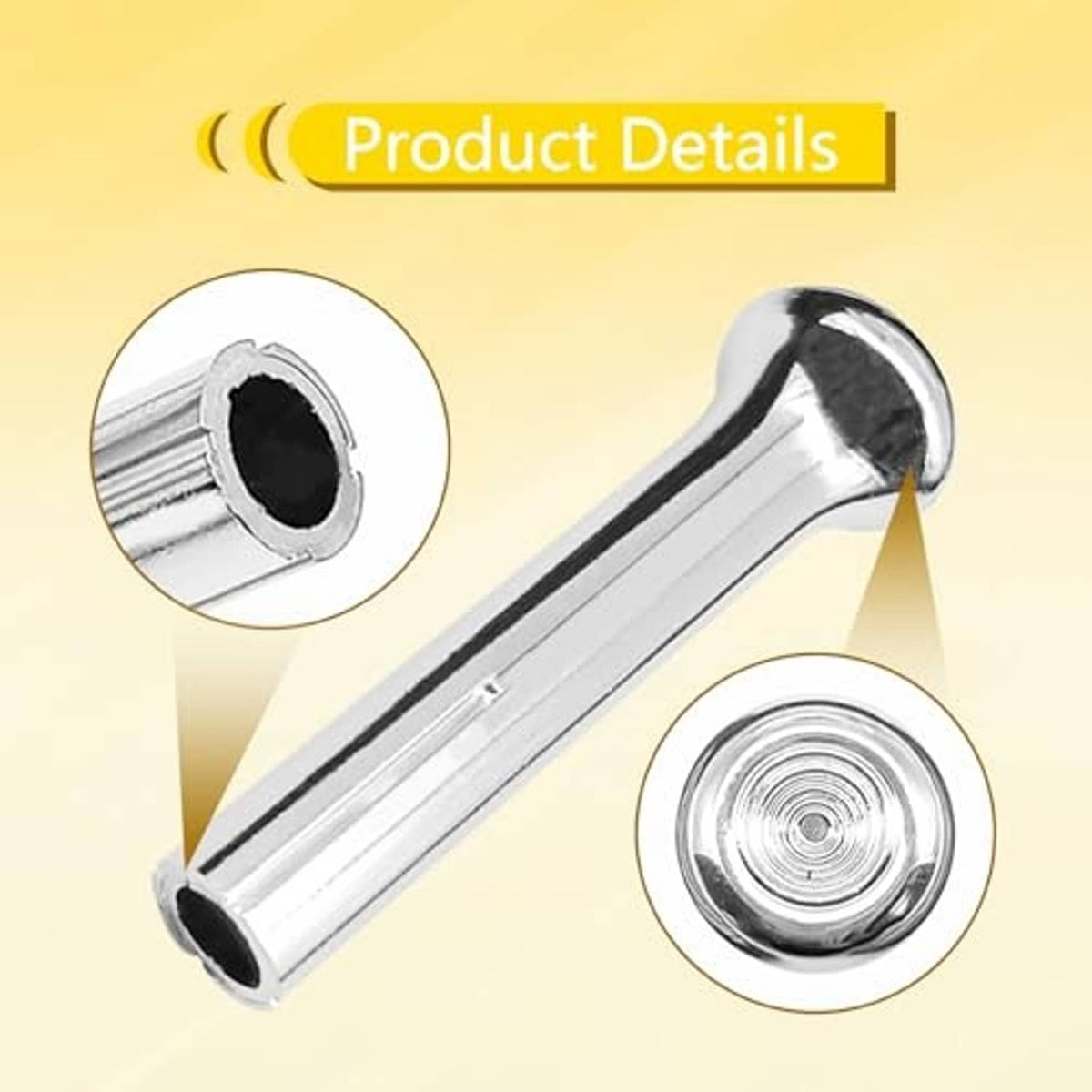 Chrome door lock knob detail, round end cap with inner black insert and hollow opening
