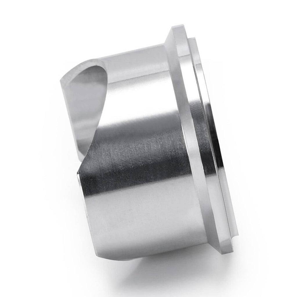 Aluminum v-band weld flange with integrated clamp ring, brushed metal finish