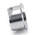 Aluminum v-band weld flange with integrated clamp ring, brushed metal finish