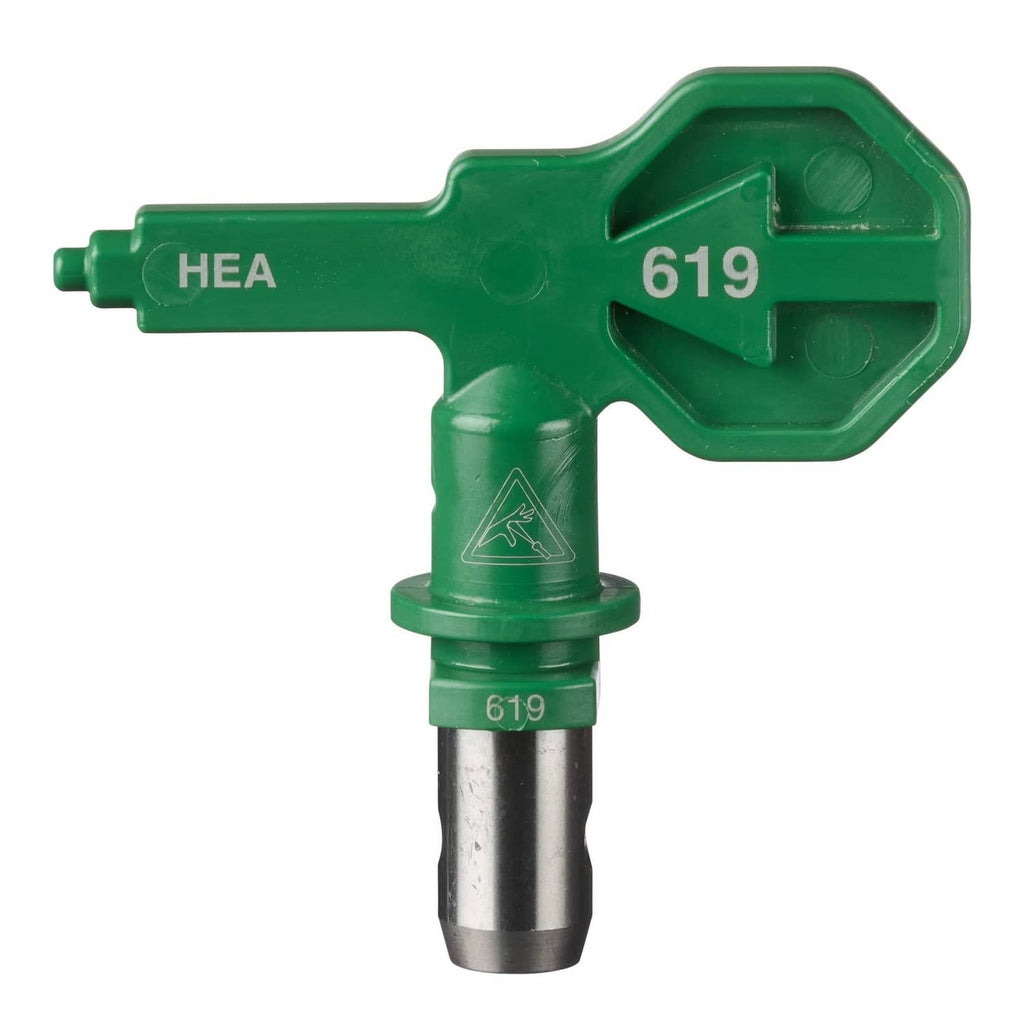 Green HEA reversible airless spray tip 619 with metal nozzle