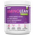 AminoLean Energy powder jar, purple front label with vegan amino acids claims
