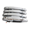 Chrome exterior door handle set with four polished metal handles in stacked close-up