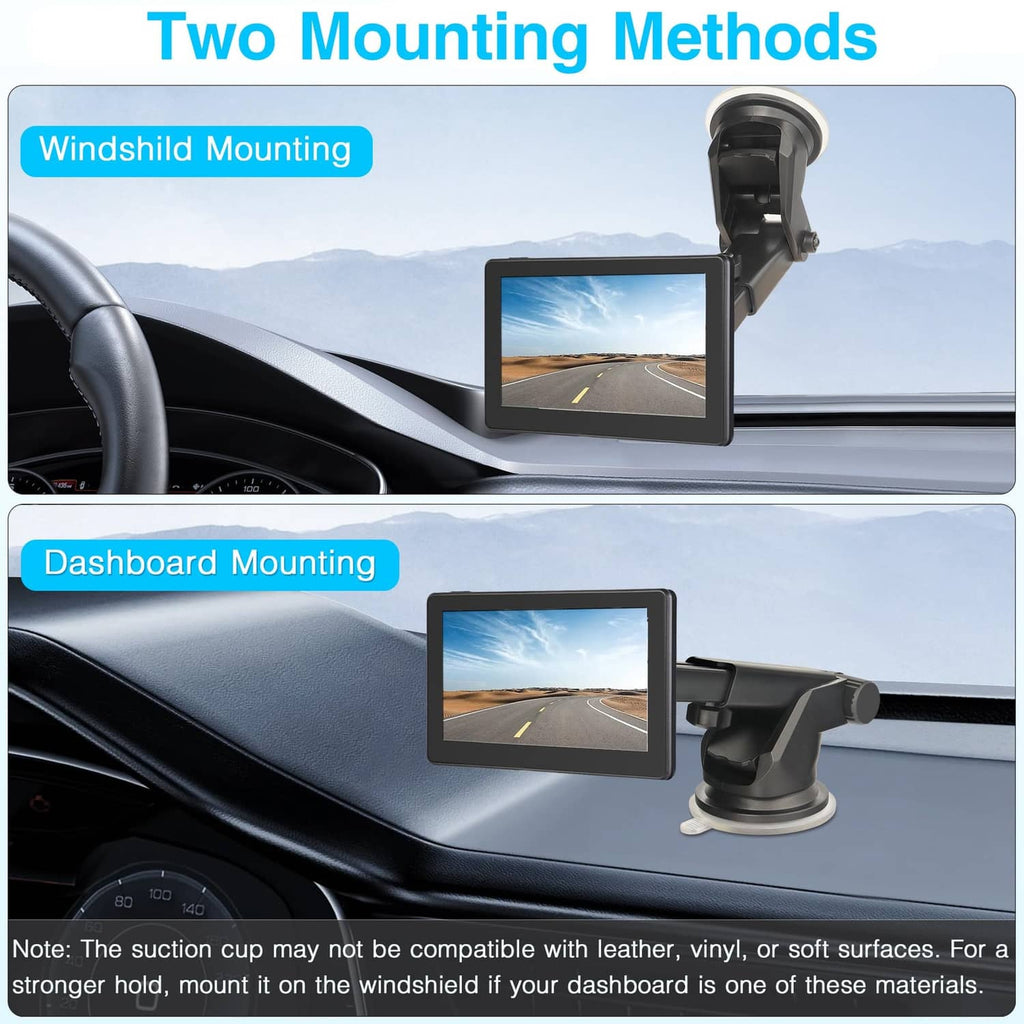 Suction-cup monitor mount with dashboard and windshield screen holder, black