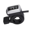 Electric scooter thumb throttle with black grip and silver control panel