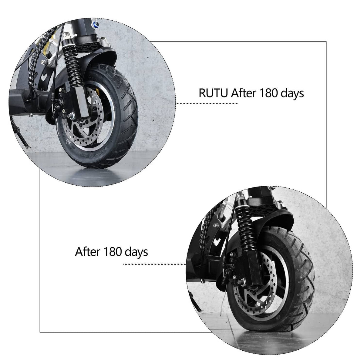 Black inner tube installed in scooter wheel, with 90° bent valve