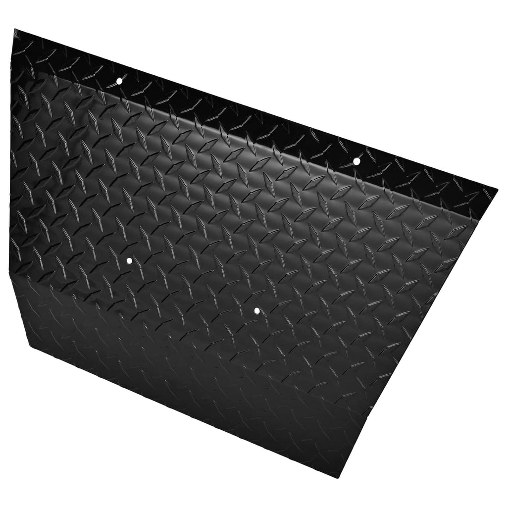 Black diamond-plate bumper cover panel with small round mounting holes