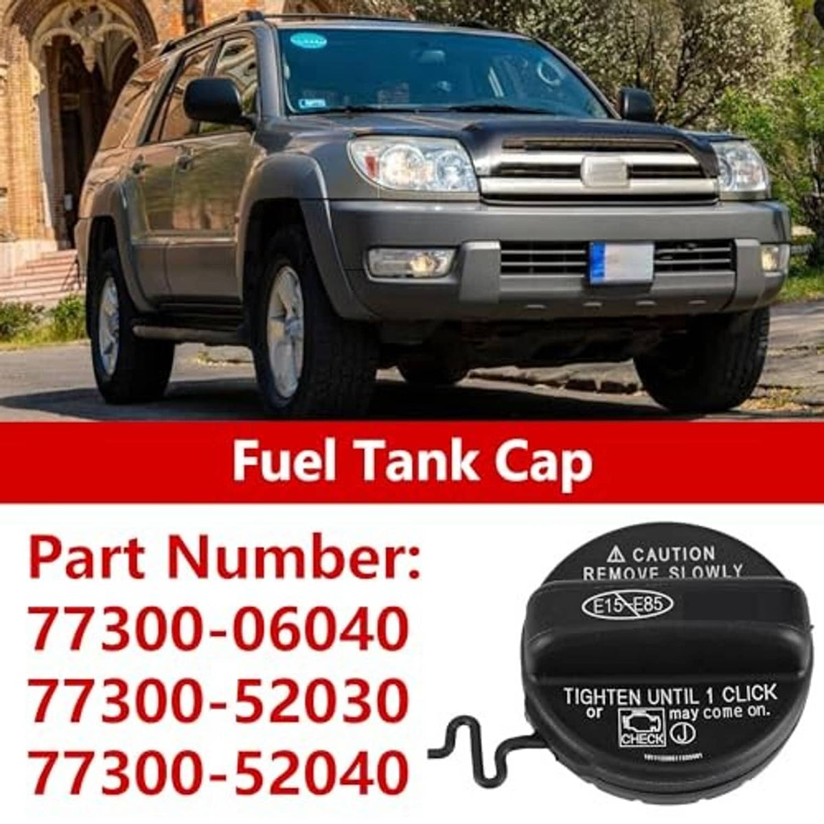 Fuel tank cap graphic with part numbers and caution remove slowly text