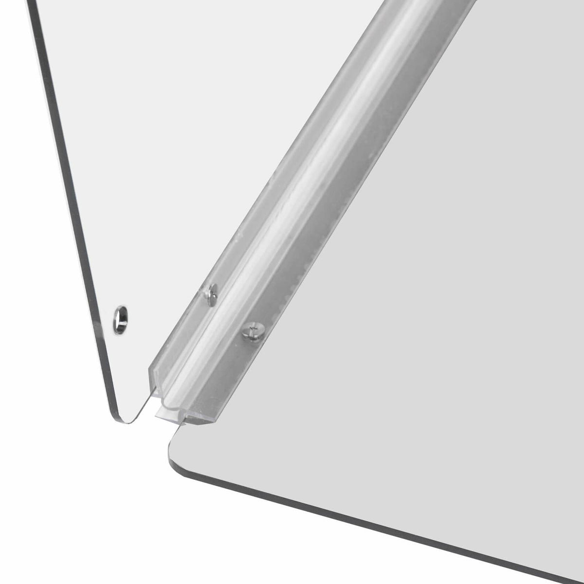 Clear windshield corner with aluminum support arm and mounting screws