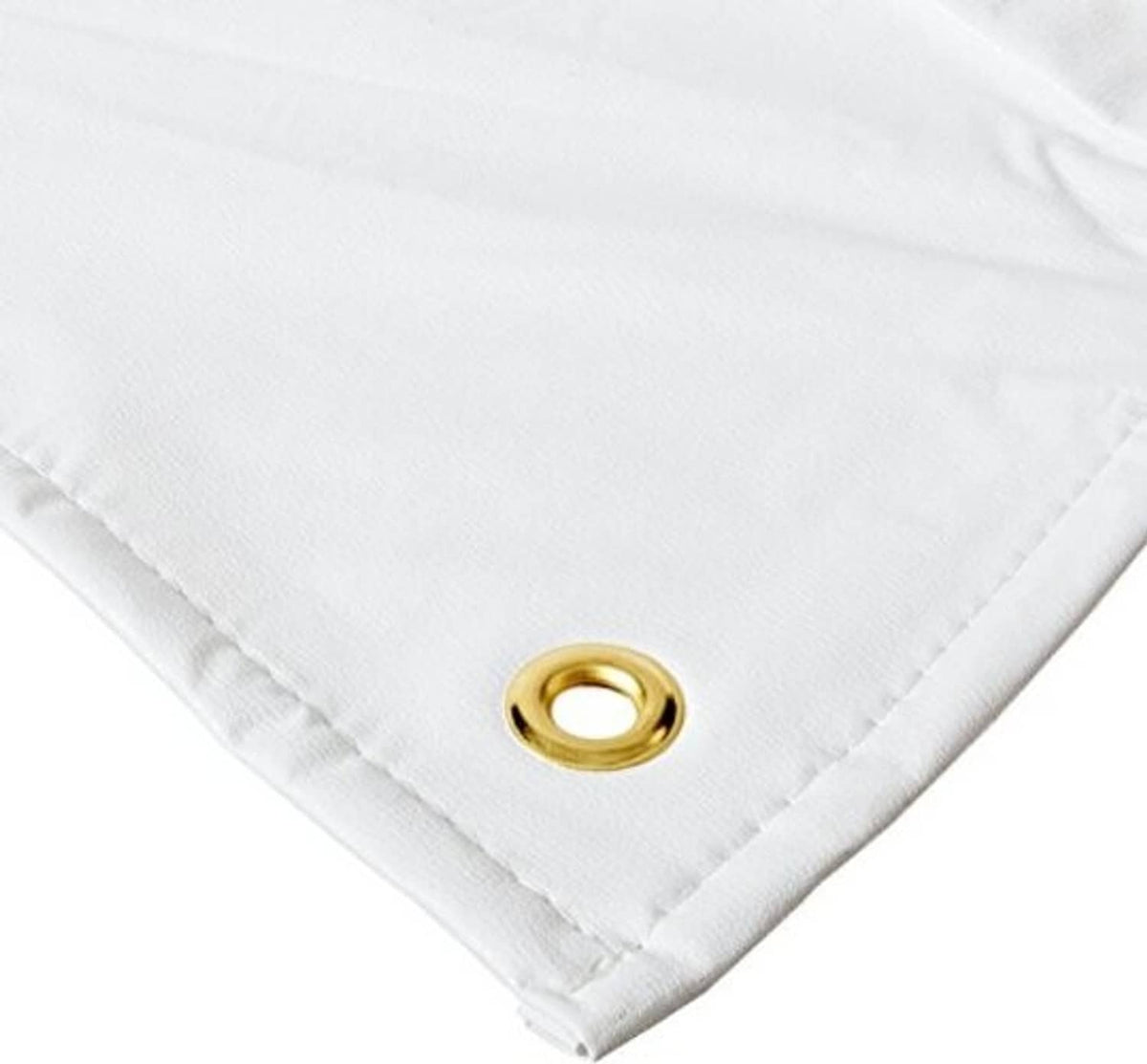 White wheel cover corner with brass grommet eyelet for securing