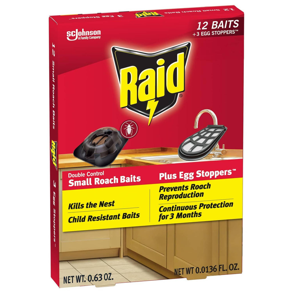 Raid small roach bait box with egg stoppers and double control bait system, 12 baits