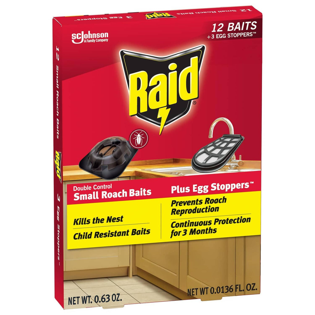 Raid small roach bait box with egg stoppers and double control bait system, 12 baits