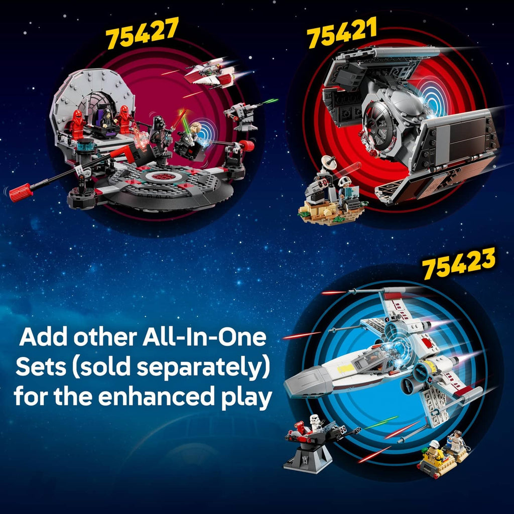 LEGO Star Wars TIE Fighter SMART Play set showing three responsive ship builds