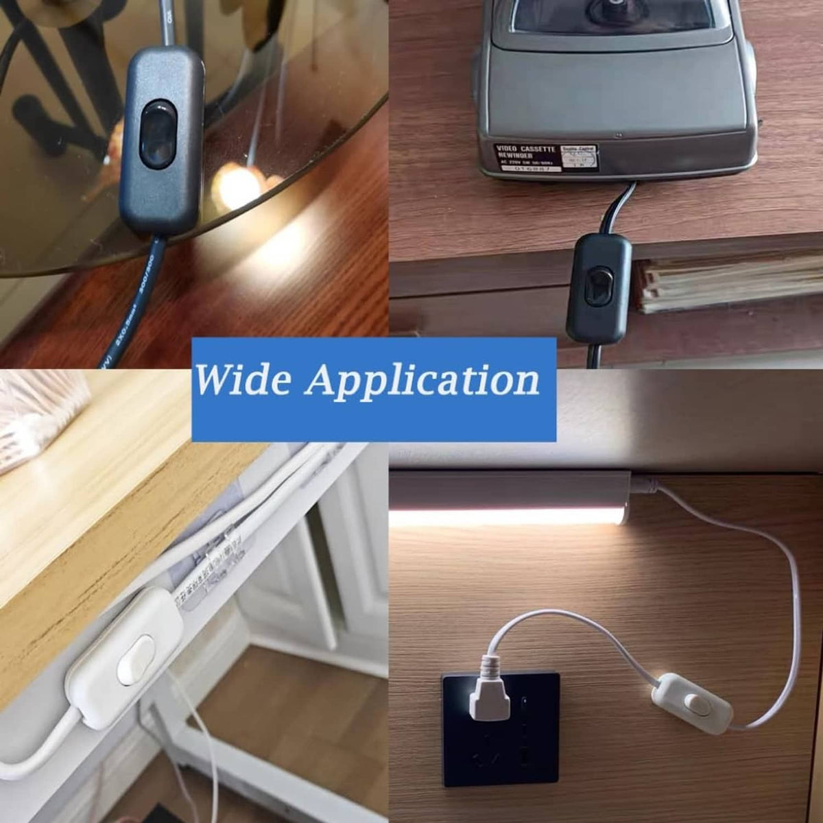 Inline cord switch installed on a power cord, showing the on/off rocker.