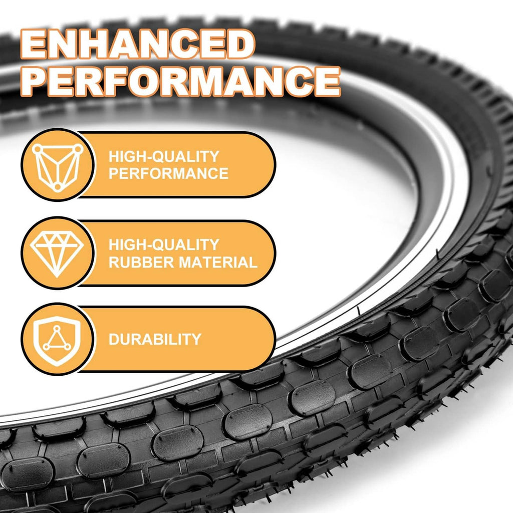 Black knobby bike tire tread with raised block pattern for grip