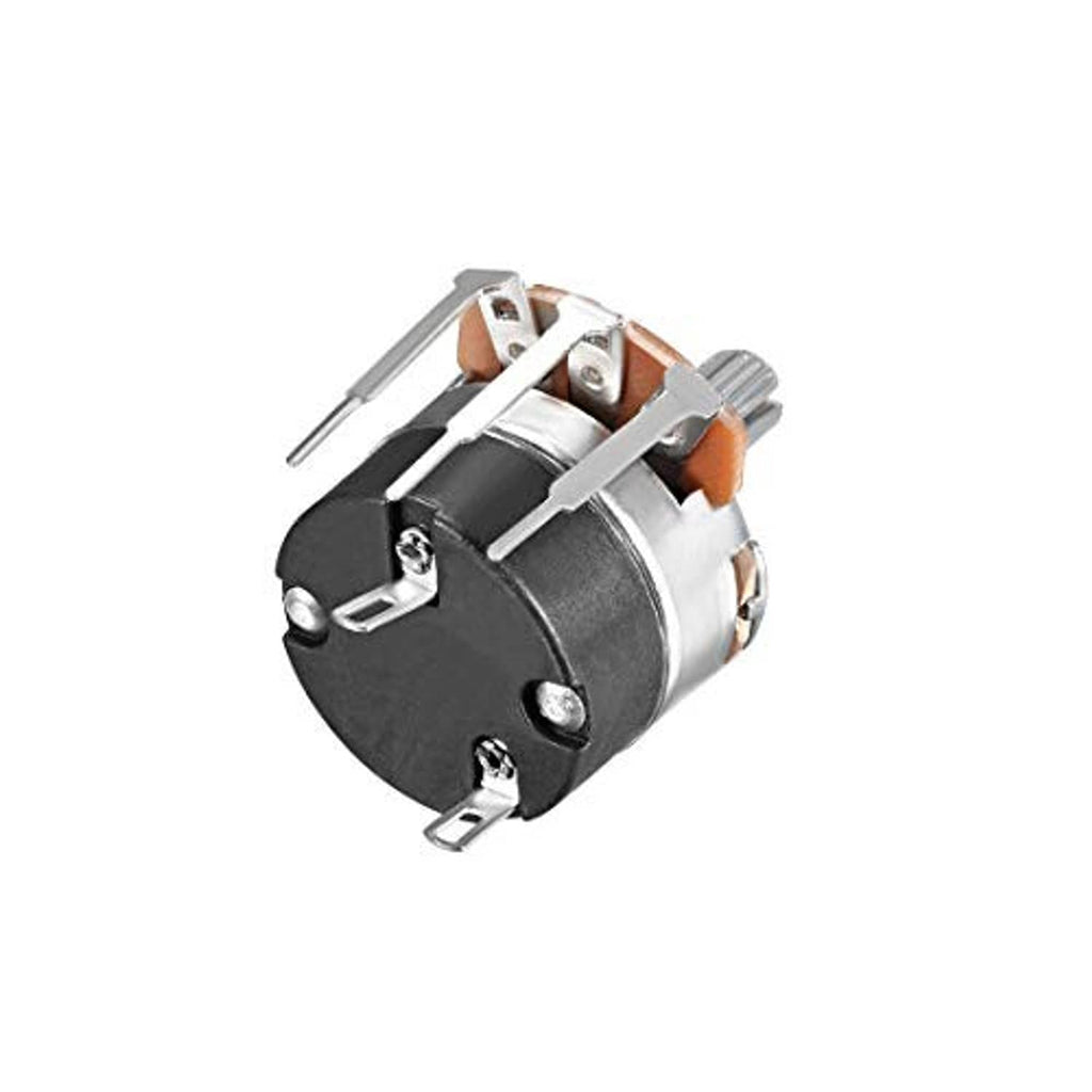 500K potentiometer switch with silver shaft, brown PCB, black body, side solder terminals
