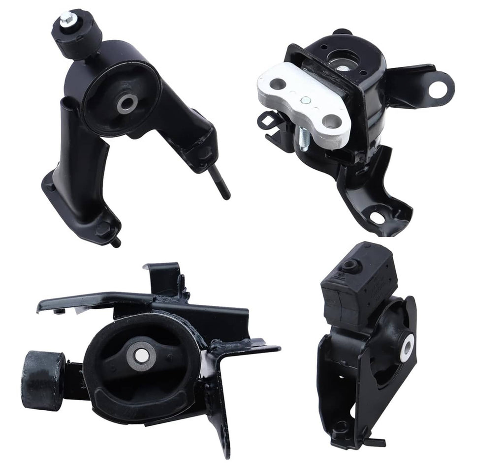 Four-piece engine and transmission mount parts, black brackets with circular bushings