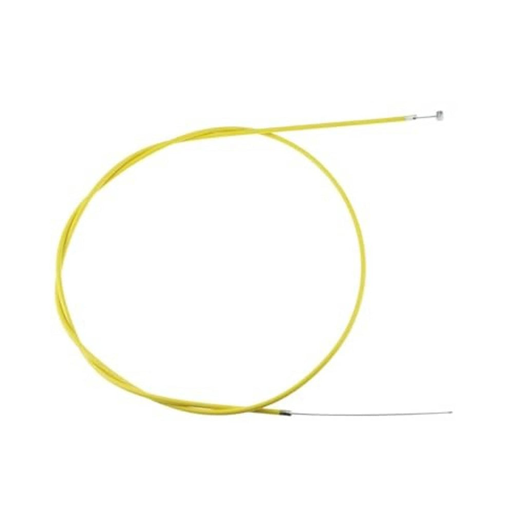 Yellow brake cable with silver end fittings and long straight wire run
