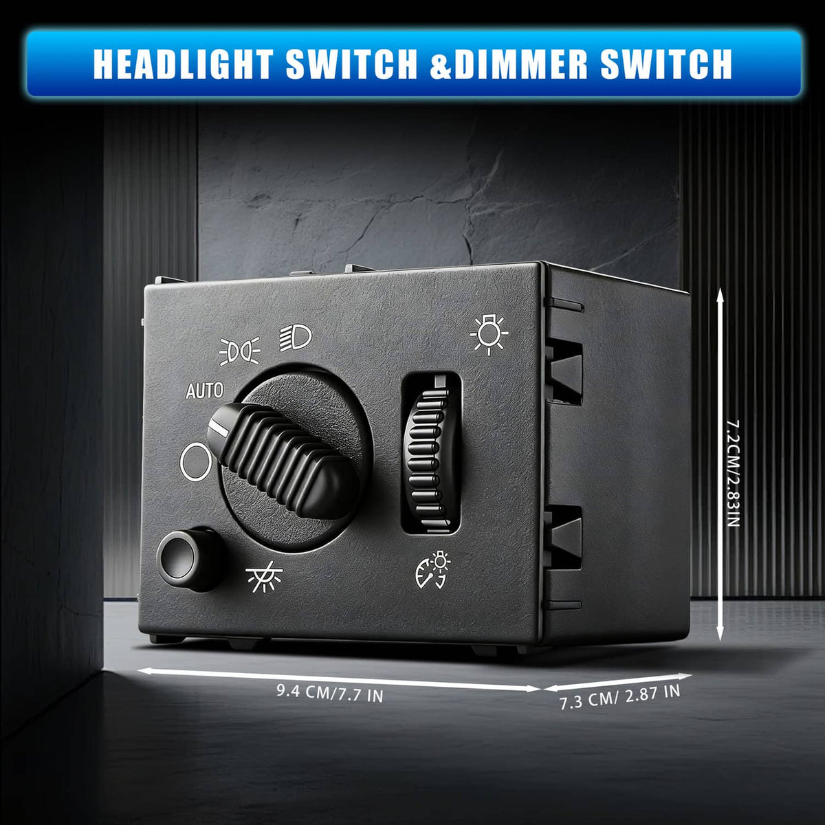 Black headlight and dimmer switch with AUTO knob and side rocker