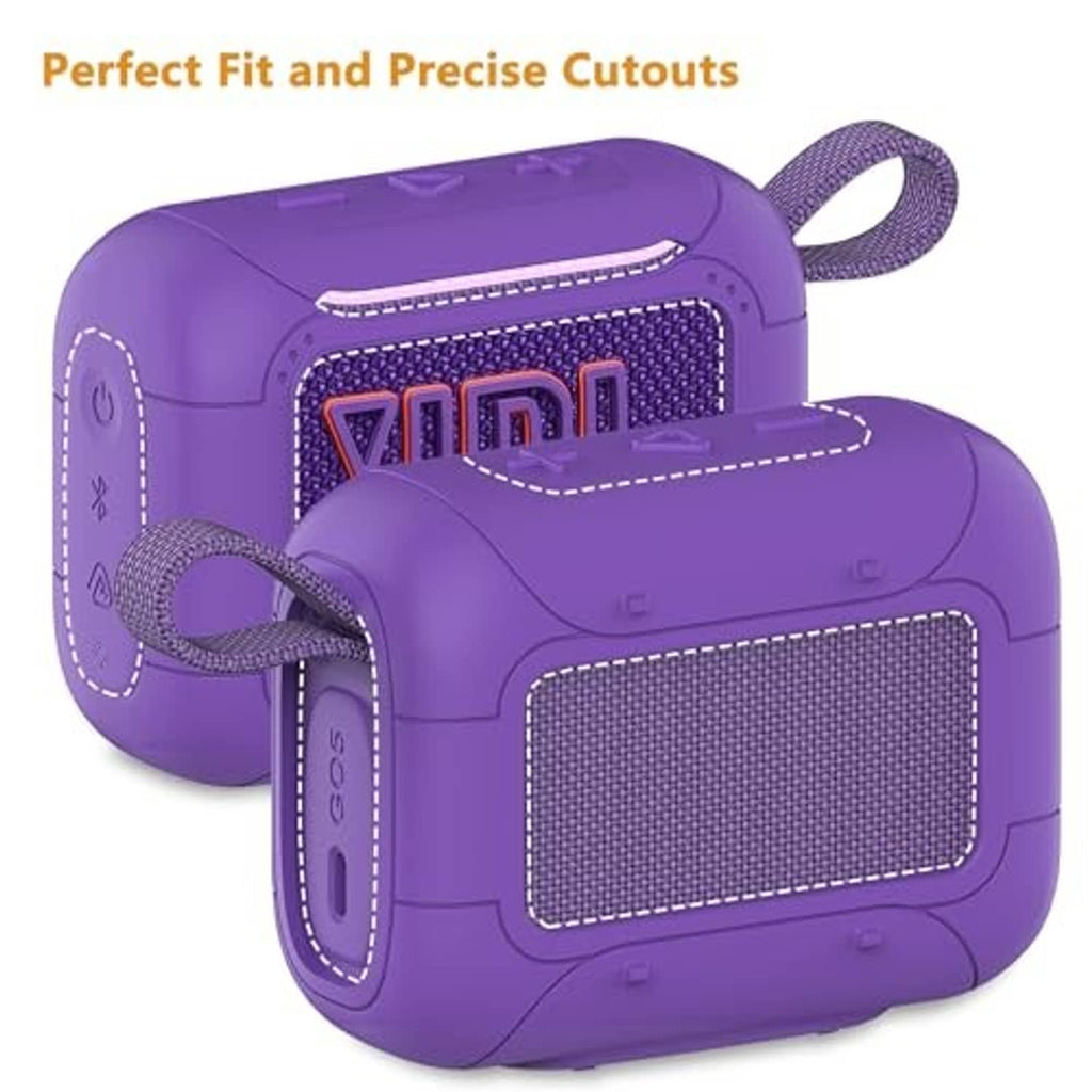Purple speaker case showing precise cutouts and textured front grille cover