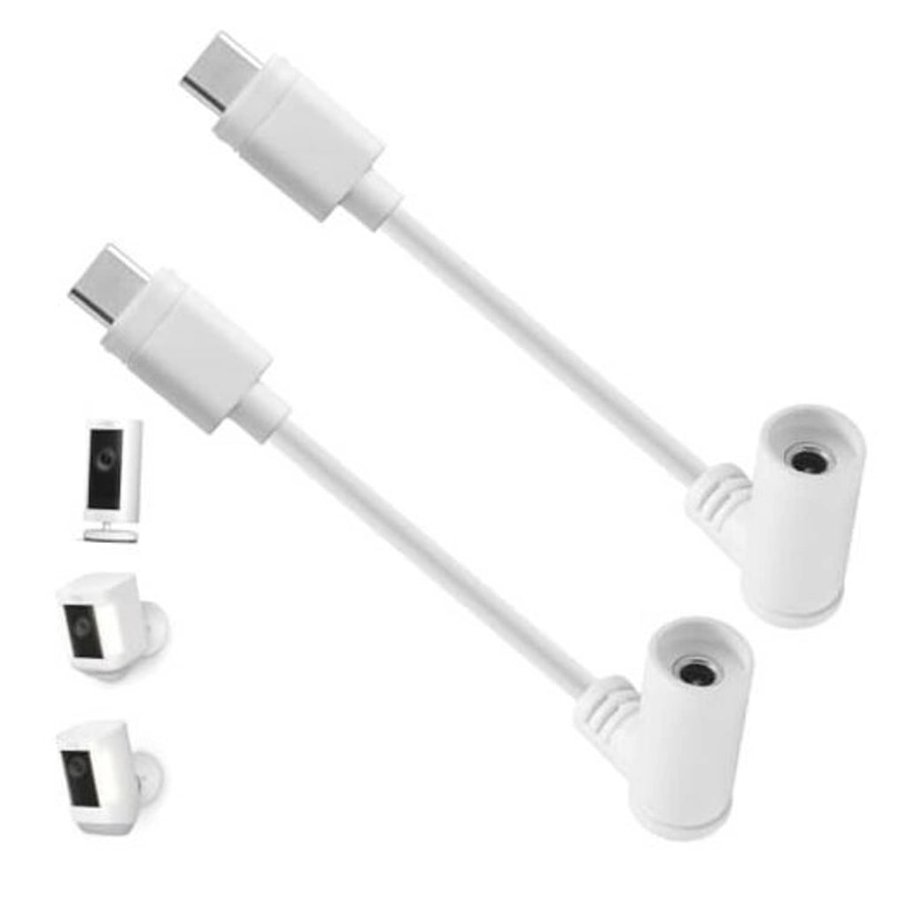2-pack white DC barrel female to USB-C male adapter cables with two barrel ends