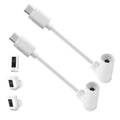 2-pack white DC barrel female to USB-C male adapter cables with two barrel ends