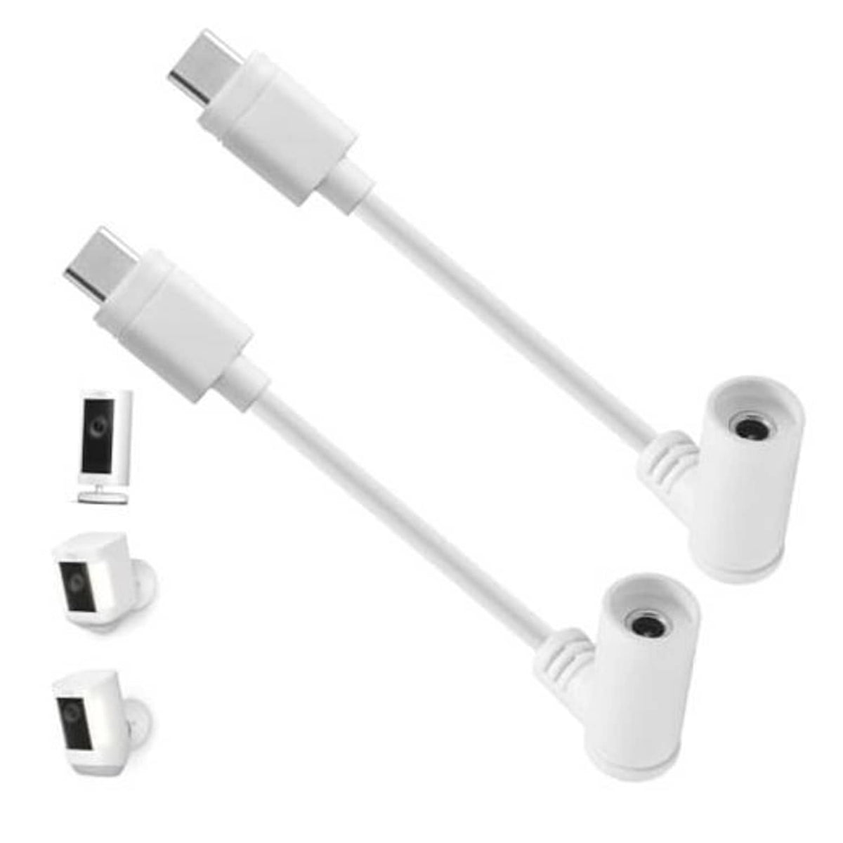 2-pack white DC barrel female to USB-C male adapter cables with two barrel ends