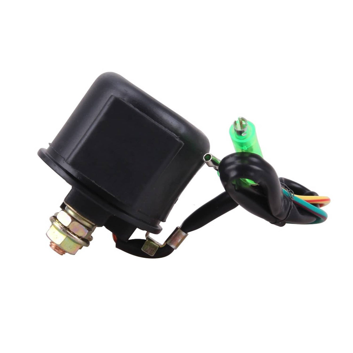 Starter relay solenoid with black module, mounting bolts, and multicolor wires