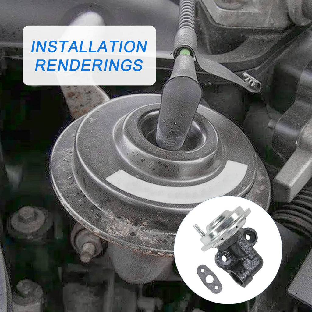 EGR exhaust gas recirculation valve installed in engine bay with inset mounting parts