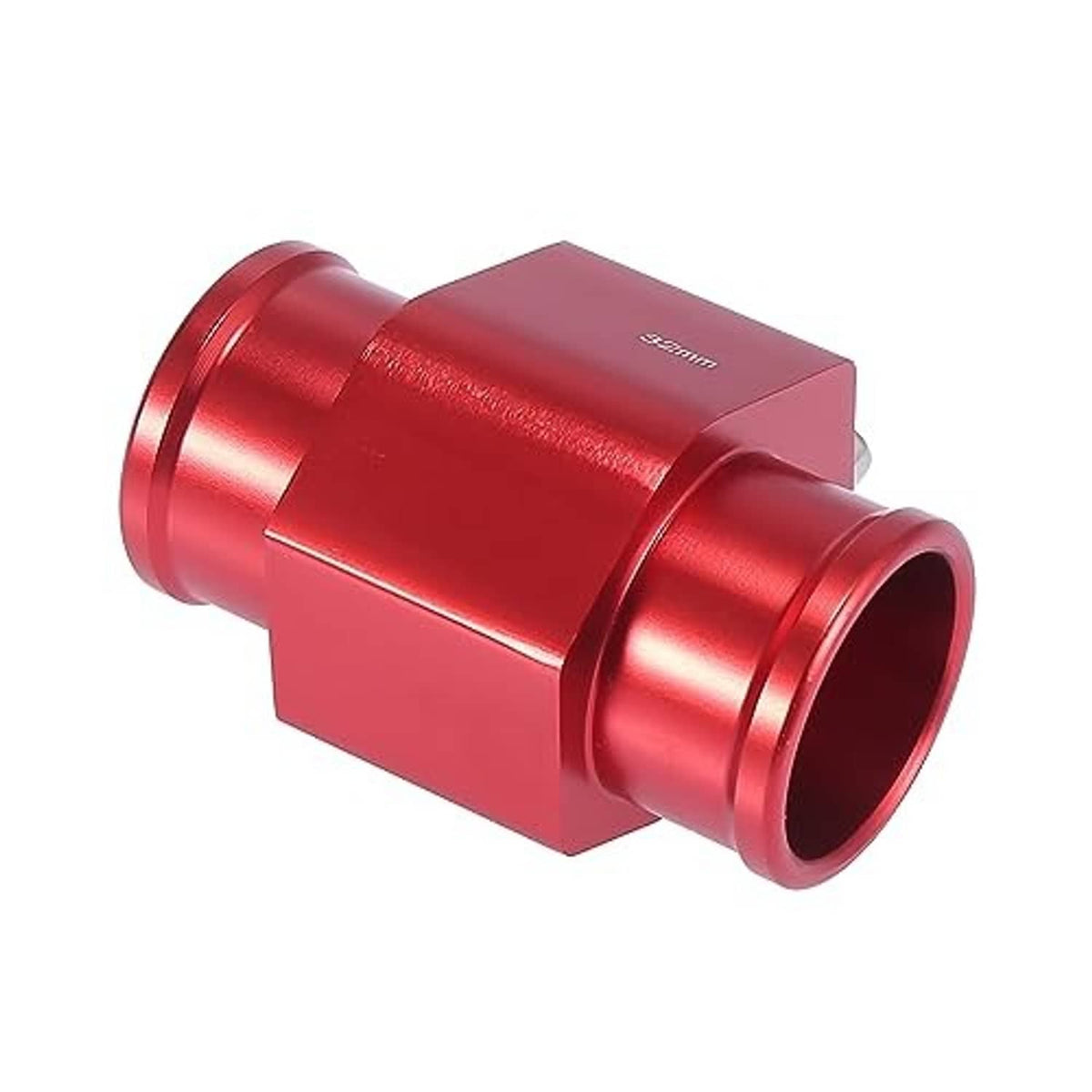Red aluminum 32mm coolant hose temperature adapter with round outlet and clamp interface
