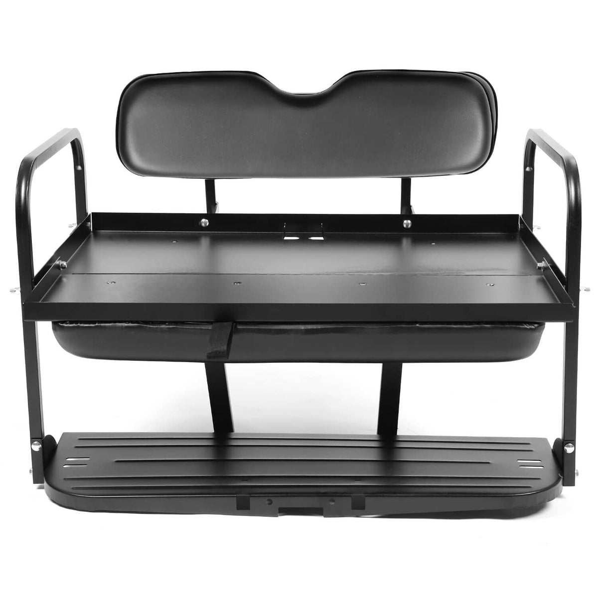 Black folding rear back seat kit with padded backrest and open seat frame