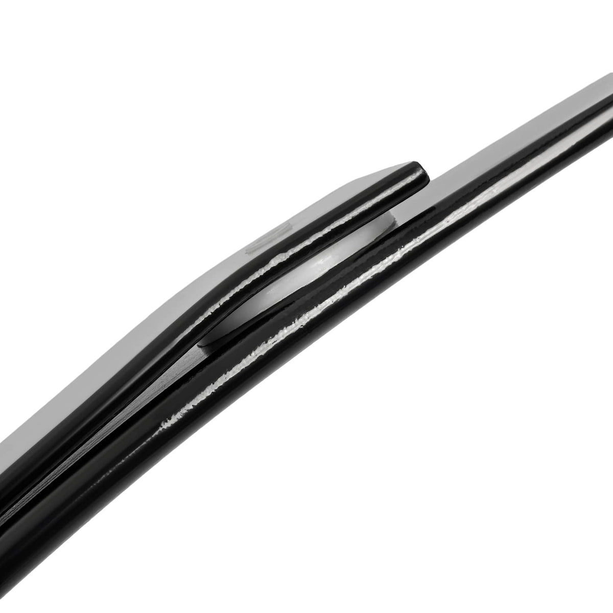 Rear leaf spring close-up of black steel leaf edges and glossy finish