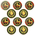 Gold-tone religious prayer coin set with helmet emblem and Pray Always text