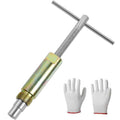 Compression sleeve puller tool with crossbar handle and threaded rod, silver metal.