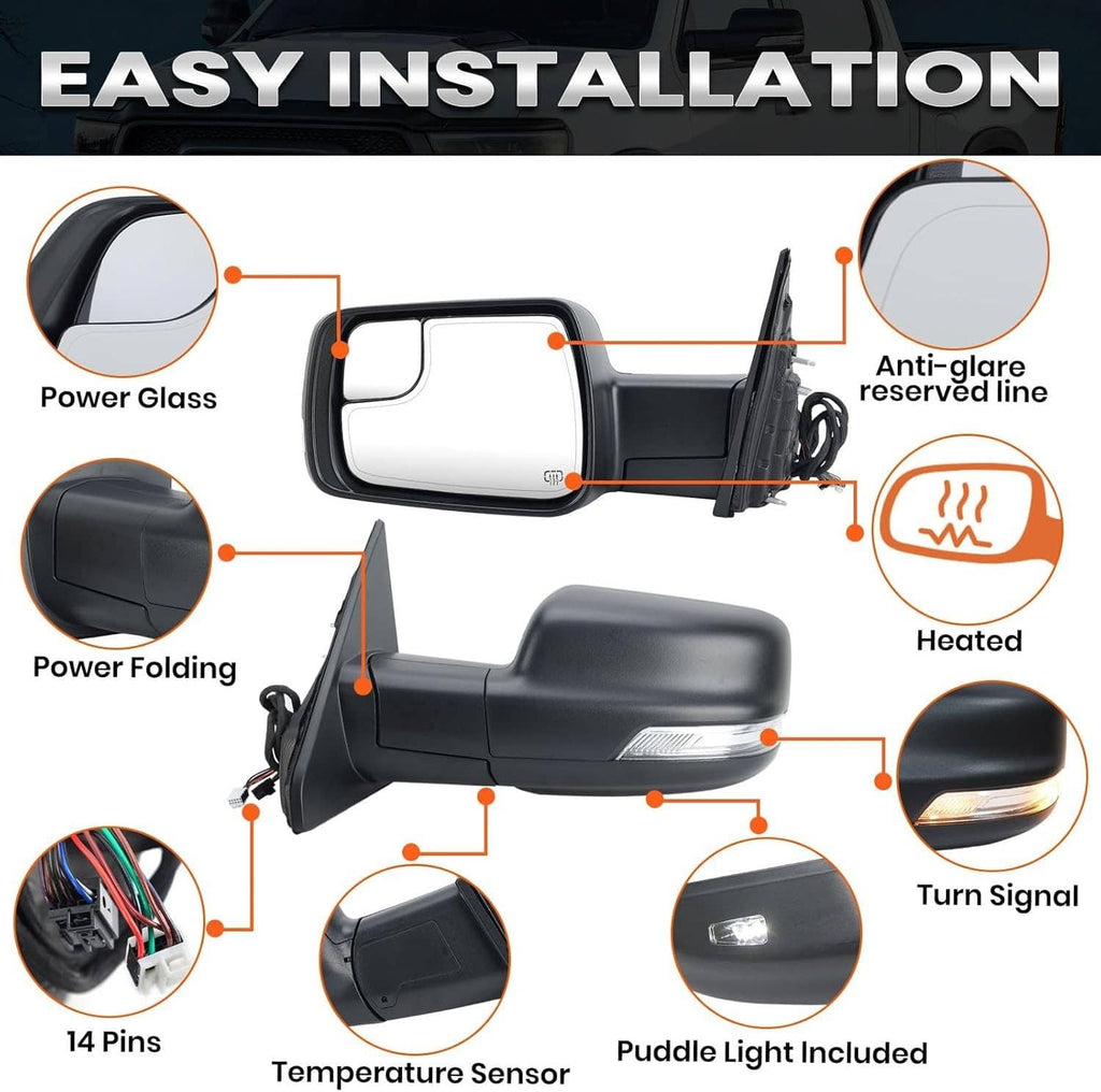 Left driver-side mirror kit with power-folding housing and heated-glass style