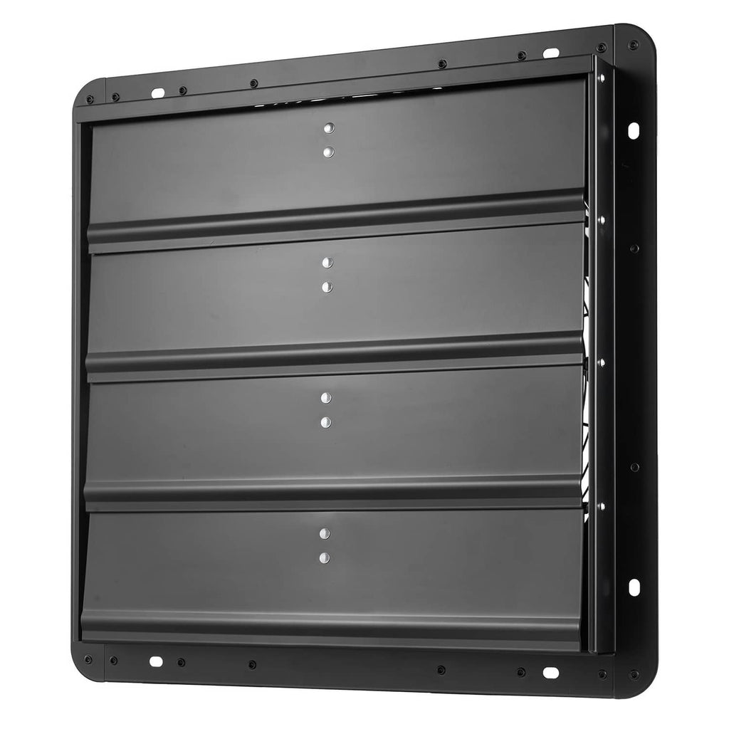Wall-mount exhaust fan shutter cover, black square steel housing