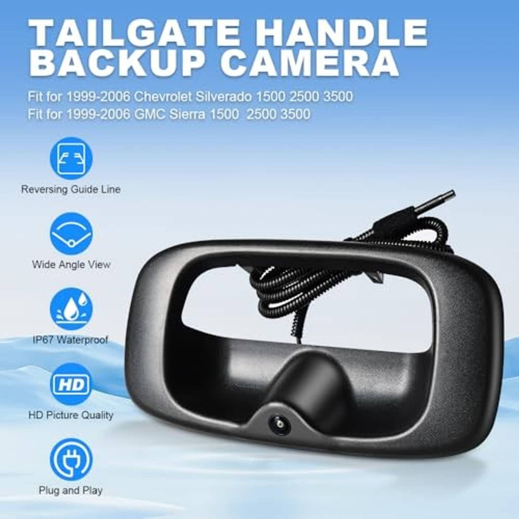 Tailgate handle backup camera kit with black handle unit and wiring harness