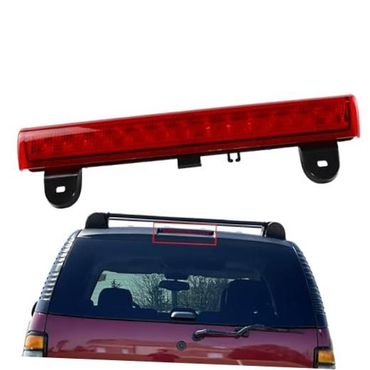 Red LED center high mount third brake light bar with black mounting brackets