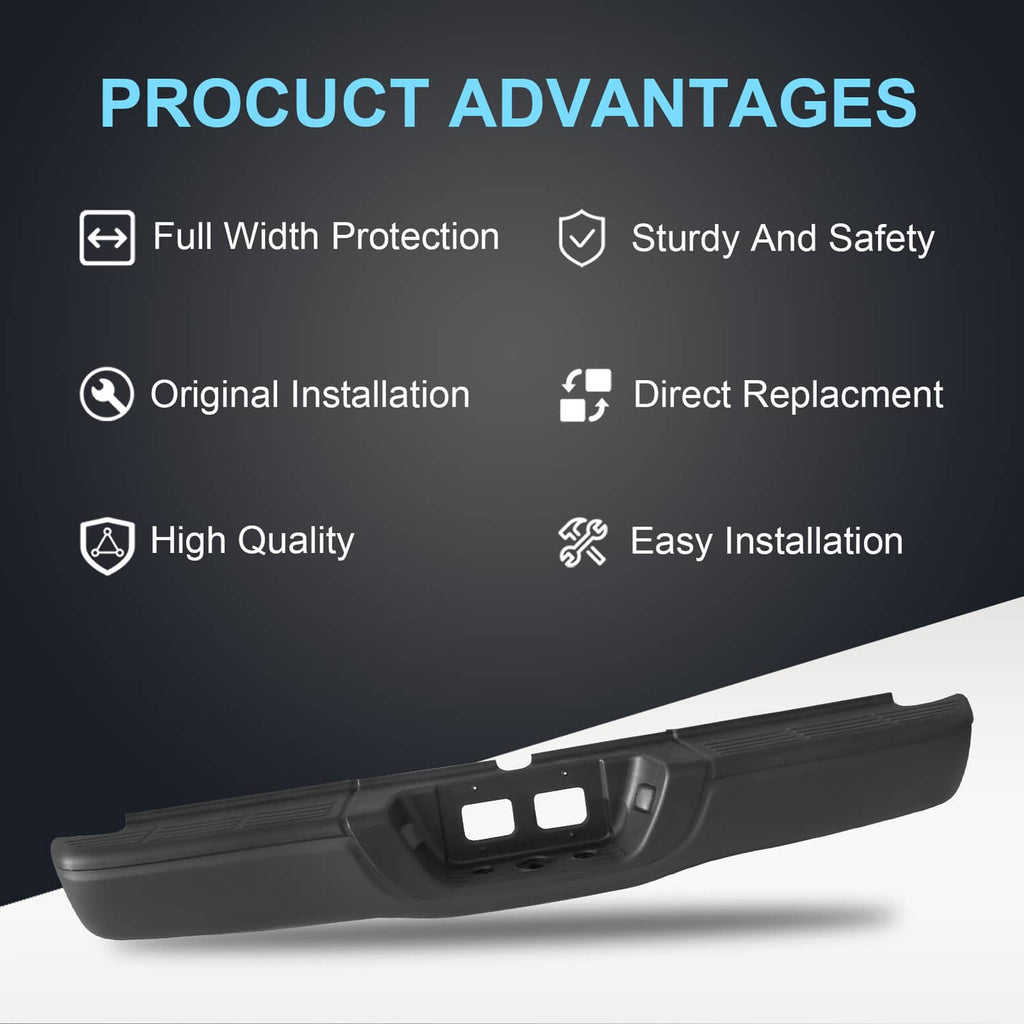 Black rear step bumper assembly with center light/handle opening
