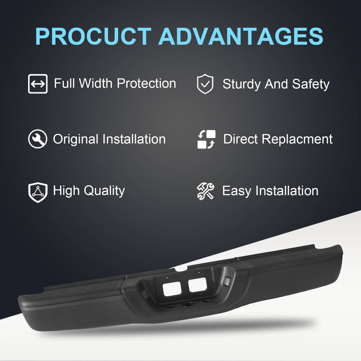 Black rear step bumper assembly with center light/handle opening