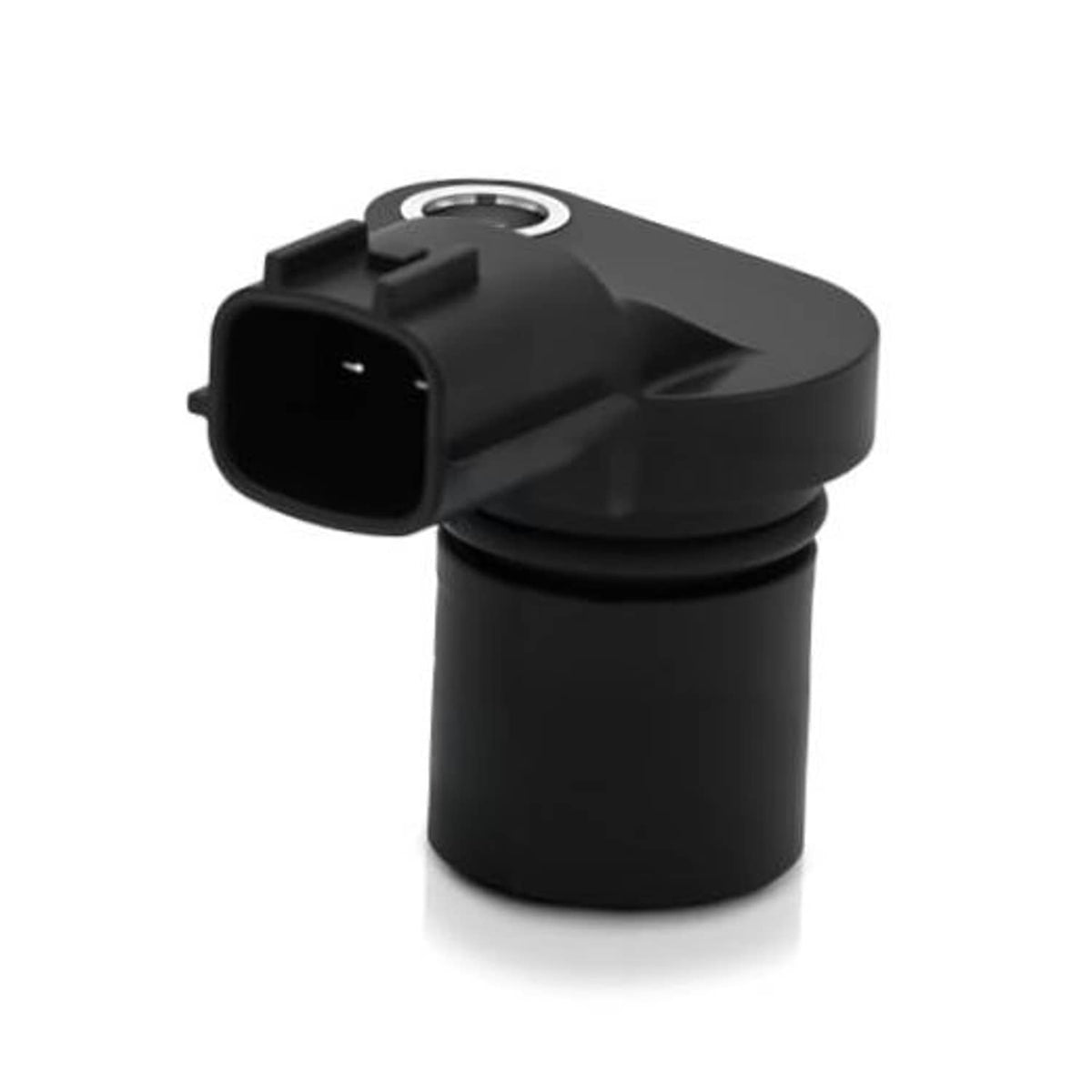 Black camshaft position sensor with electrical connector and round mounting ring