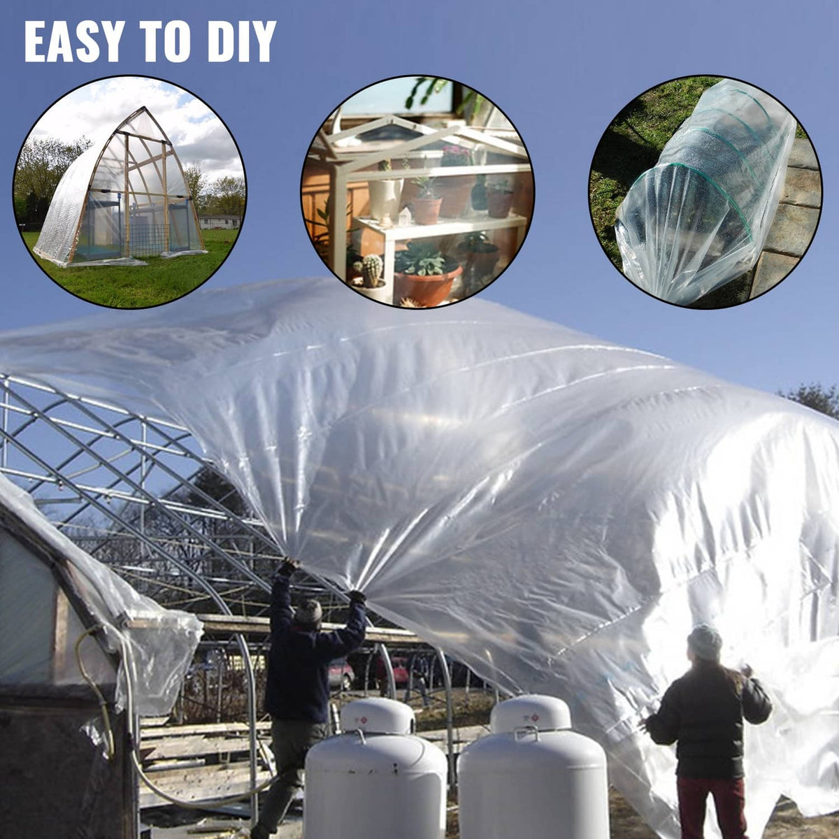 White greenhouse polyethylene film installed over a frame for covered gardening
