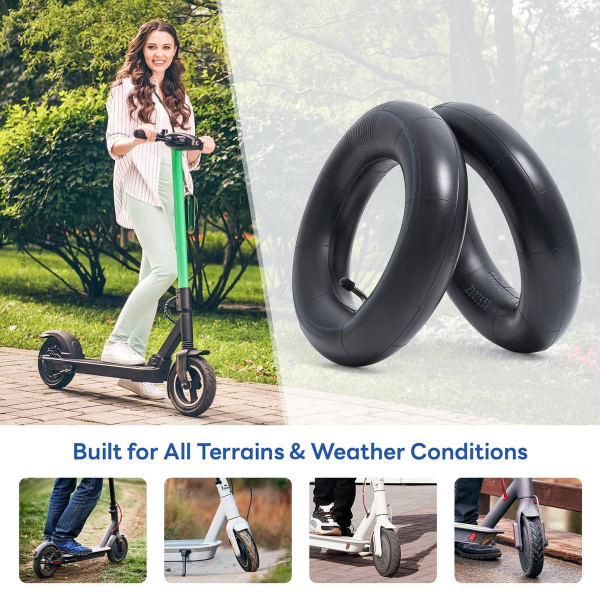Black inner tube pair with blue rim stripe, ready-to-install tire inner tubes