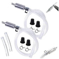 Brake bleeder hose kit with two clear hoses, silver valves, black caps, and clips