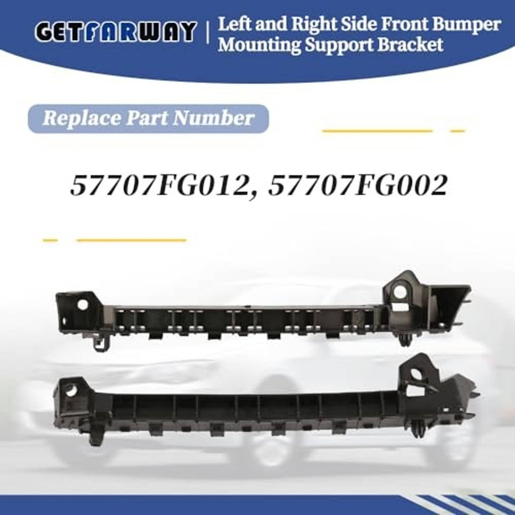 Front bumper mounting support bracket pair with black mounting rails and side brackets