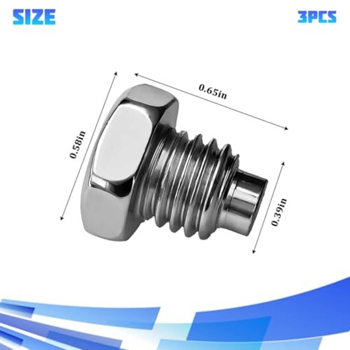 Hydraulic floor jack handle bolt with hex head and screw threads, size dimensions shown