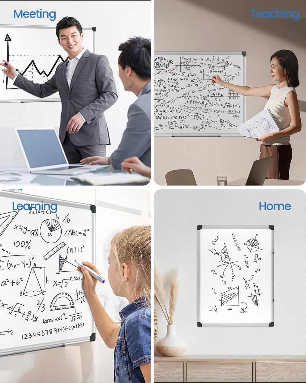 Magnetic dry erase whiteboard on wall with visible writing and diagrams