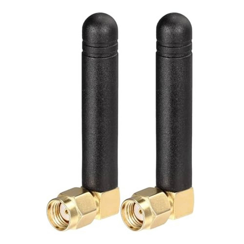 Right-angle WiFi antenna, two-rod MIMO style, black housing with RP-SMA male plug