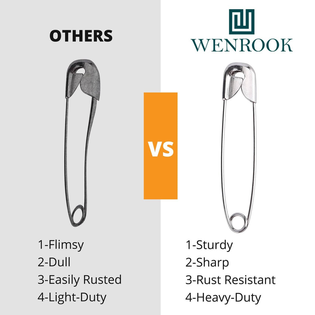 Metal safety pin with looped guard, heavy-duty style