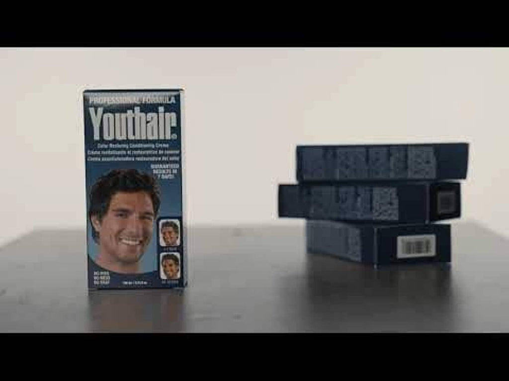 Hair color restoring conditioning kit with Youthair box and dark blue tubes